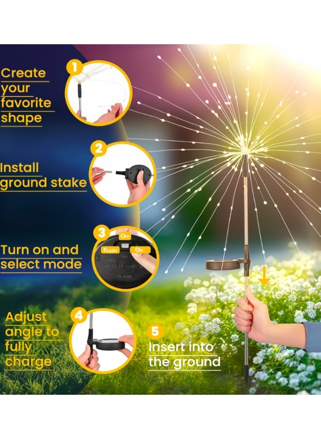 2 Pack Solar Garden Lights Outdoor Waterproof Decorative, 120LED Firework Lights, Multicolor Solar Fairy Light for Yard, Patio, Pathway, Flowerbed Party Wedding Decor (Solar, Colored Light) - Image 4